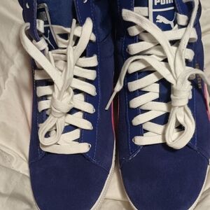 Puma Royal Purple Suede Athletic Shoes with Pink Highlights/Built In Wedge-NWOT